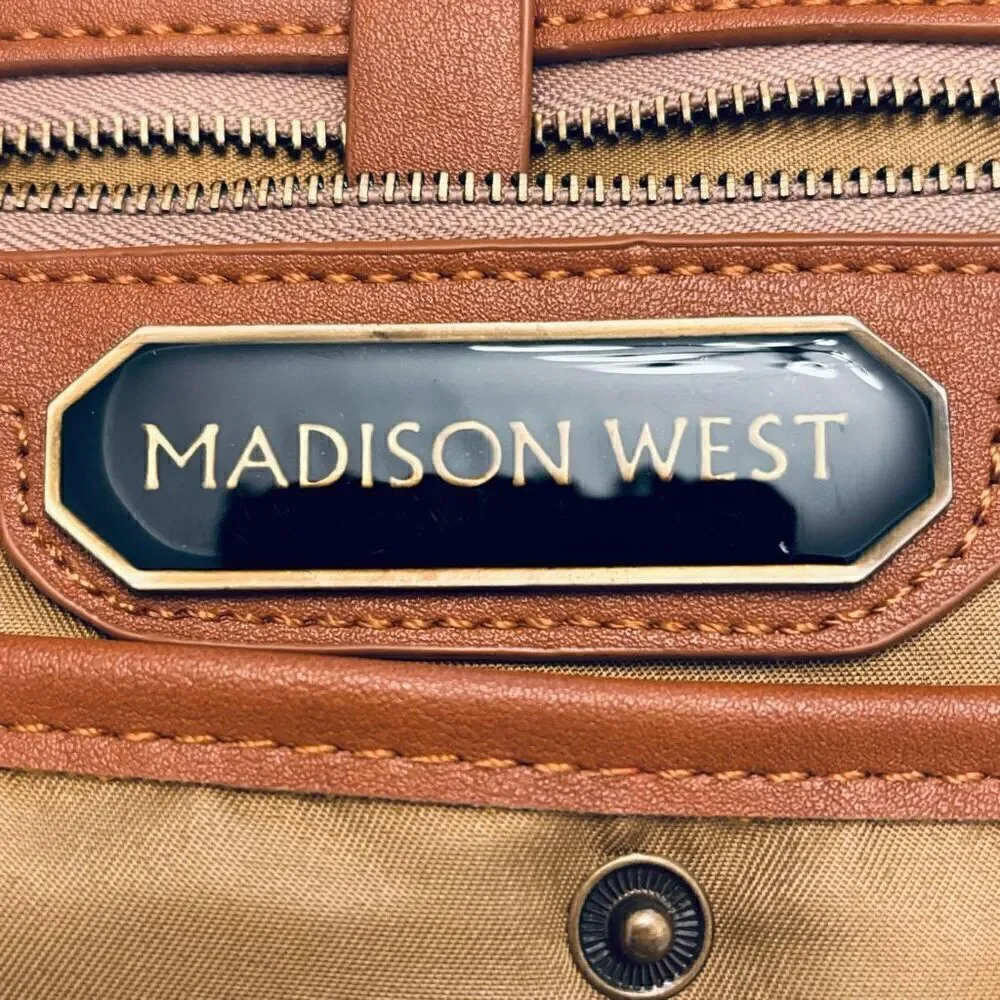 Madison West Colorblock Ribbed Trim Canvas & Vegan Leather Backpack Brown OS